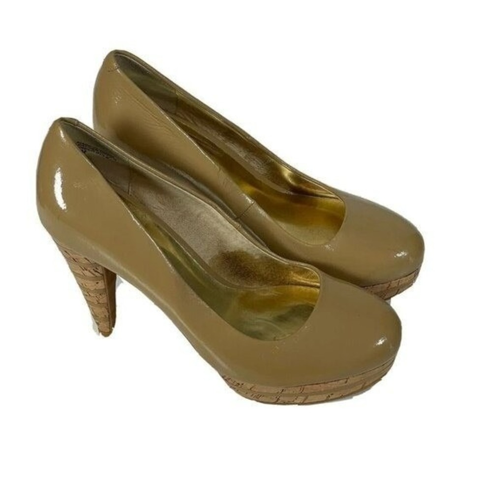 Michael Michael Kors Tan Patent Leather Platform Pumps High Cone Heels 6.5 M